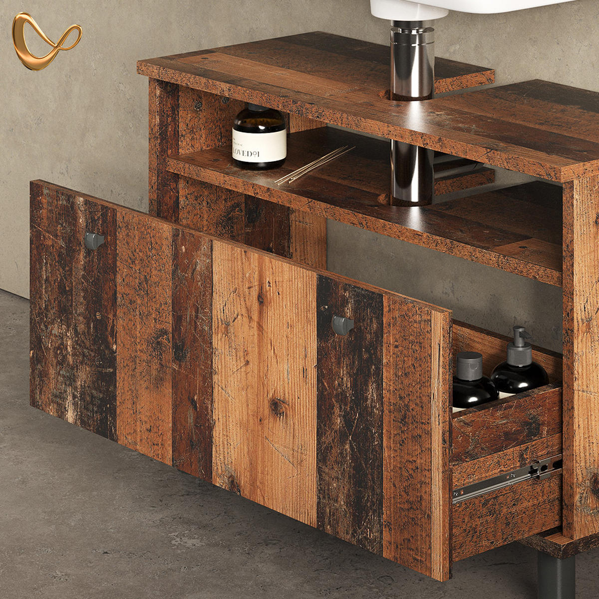 WASCHBECKENUNTERSCHRANK Fucino Oldstyle 80.2 x 54 cm mit Schublade - Eichefarben, Holzwerkstoff (80.2/54/32cm) - Livinity®