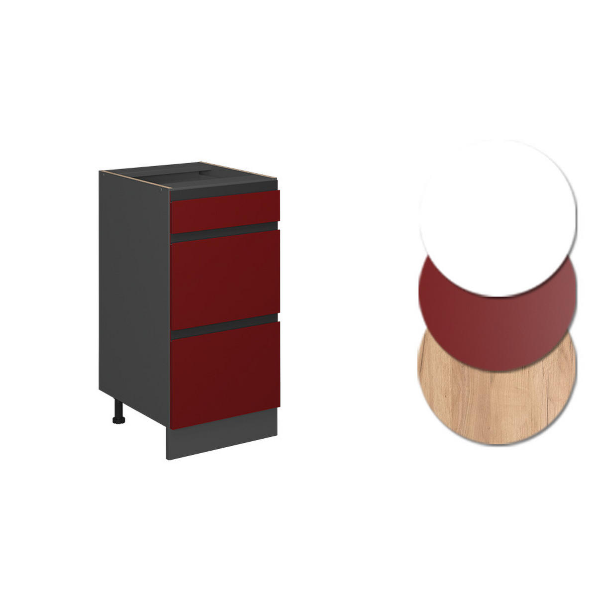 KÜCHENUNTERSCHRANK R-Line Rot 40 cm J-Shape, mit Schubladen, ohne AP - Anthrazit/Rot, Holzwerkstoff (40/81.6/46cm) - Vicco