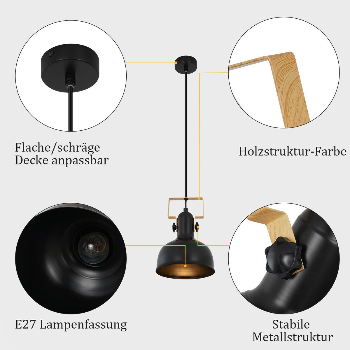HÄNGELEUCHTE Thilo 1-flammig 18/18/175 cm - Schwarz, Metall (18/18/175cm) - Nettlife