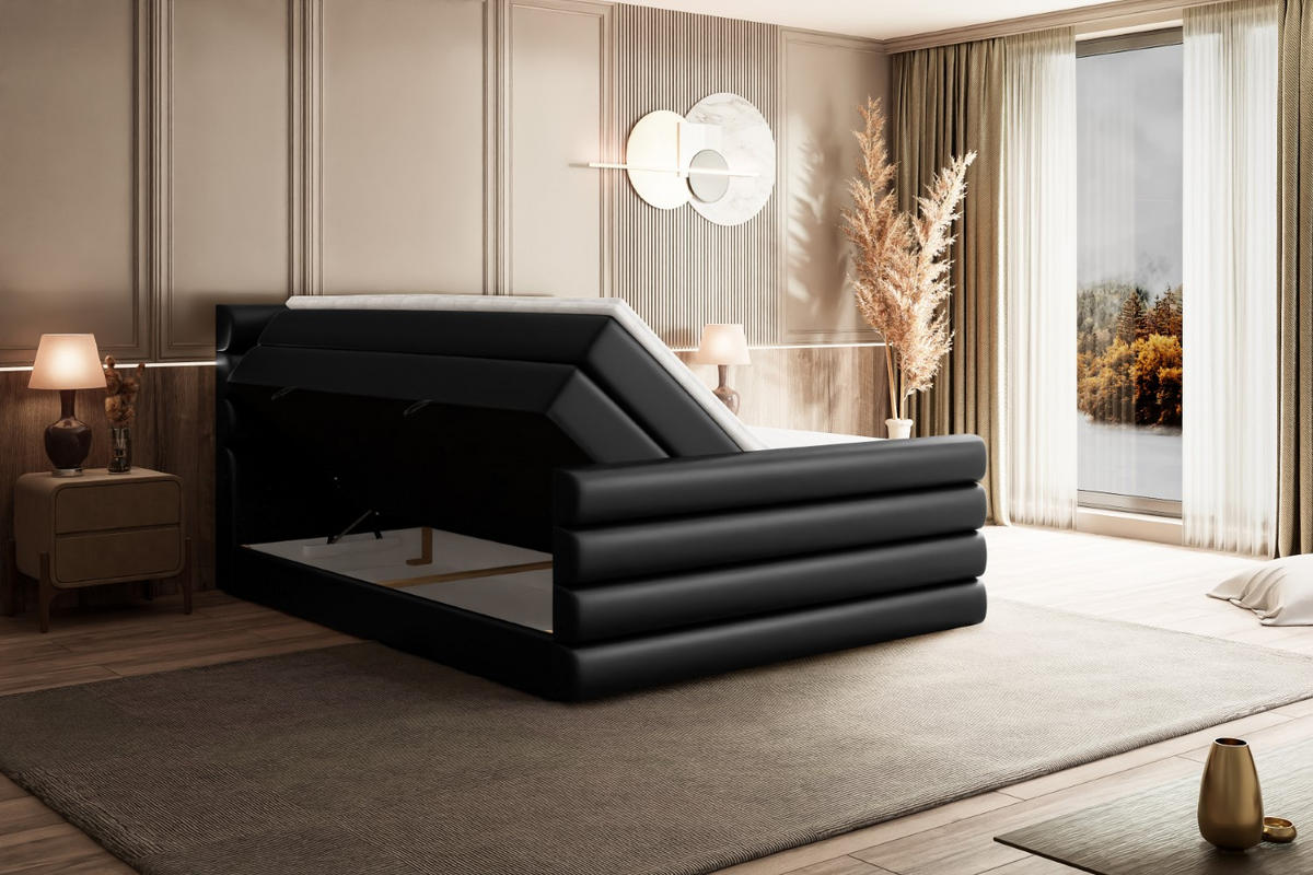 BOXSPRINGBETT CELESTIA-Z KING - 200x200 - H3/H4 - Schwarz Hochglanz - Schwarz Hochglanz, Holzwerkstoff (200/200cm) - ALTDECOR