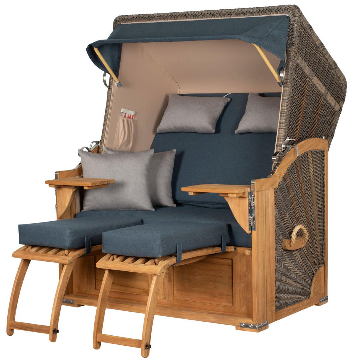 STRANDKORB Komplettset: Schaalsee Teak - PE grau - Modell 593 - Grau, Holz/Kunststoff (125/170/80cm) - bene living