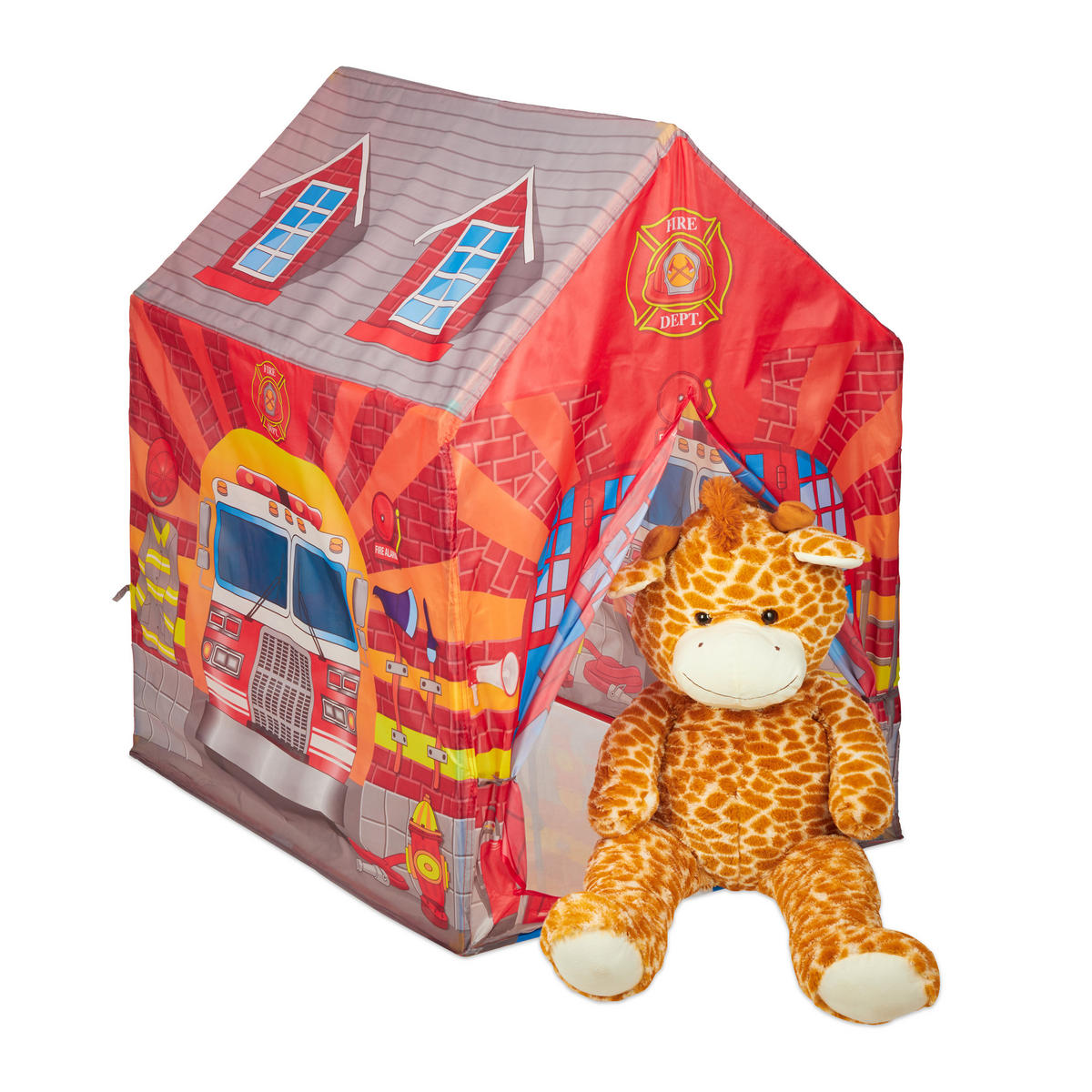 FEUERWEHR Kinderzelt - Rot, Kunststoff/Textil (71/103/94cm) - Relaxdays