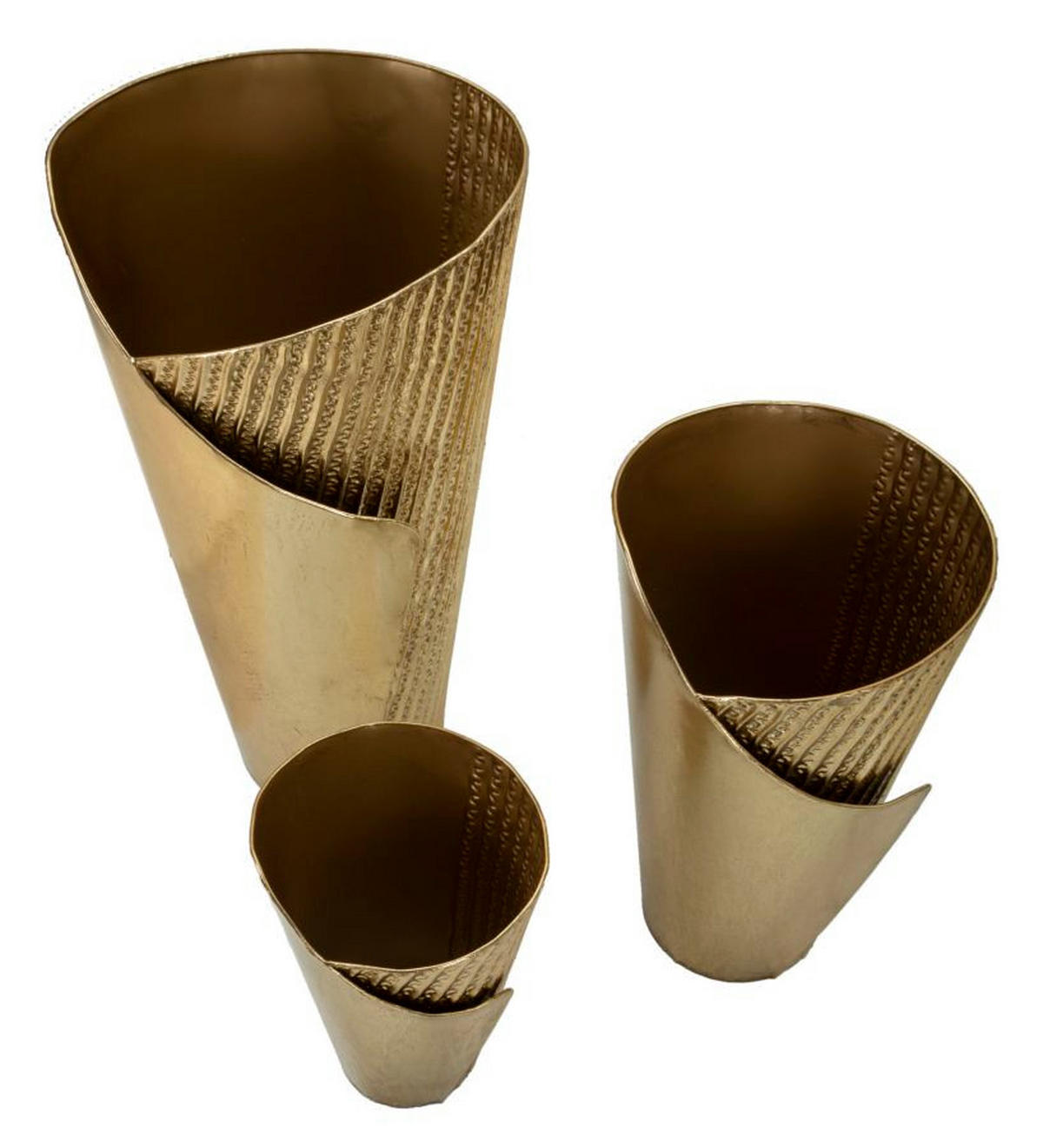 DEKOVASEN IM 3ER-SET Flosty, goldfarben, Eisen, Höhen 75, 55 und 35 cm - Goldfarben, Metall (75cm) - Mauro Ferretti