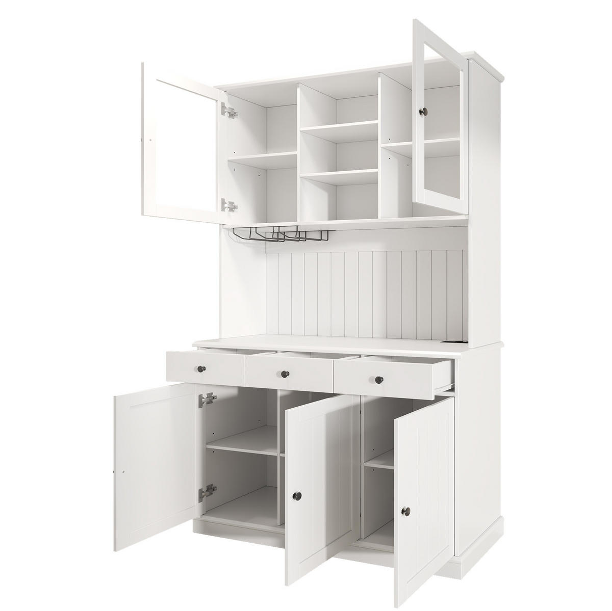 BUFFETSCHRANK aus Spanplatte 120x40x191 cm Weiß mit Glastüren, Gläserhalter und Steckdosen - Weiß, Holzwerkstoff (120/191/40cm) - IVMEU