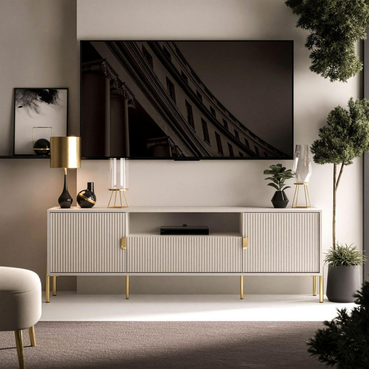 TV-RACK DALIA 180 cm - Kaschmir/Goldfarben, Holzwerkstoff (179/58/40cm) - Lookway