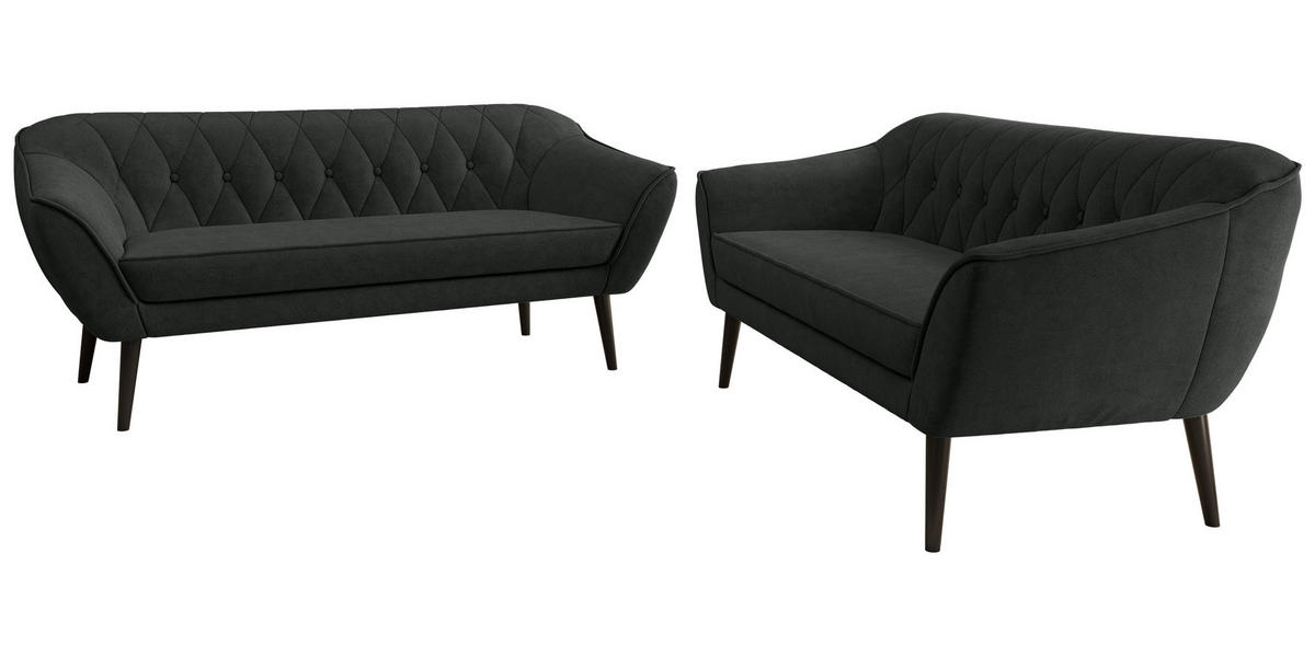 SEDACÍ SOUPRAVA PIRS 3+3 - Tmavě šedá Strukturovaná látka - Černé nohy - černá/tmavě šedá, kompozitní dřevo/textil (180/75/74cm) - MKS