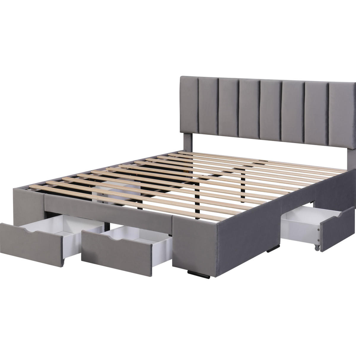 POLSTERBETT mit 4 Schubladen 160x200 cm Samt Grau - Grau, Holz (160/200cm) - Meubliv