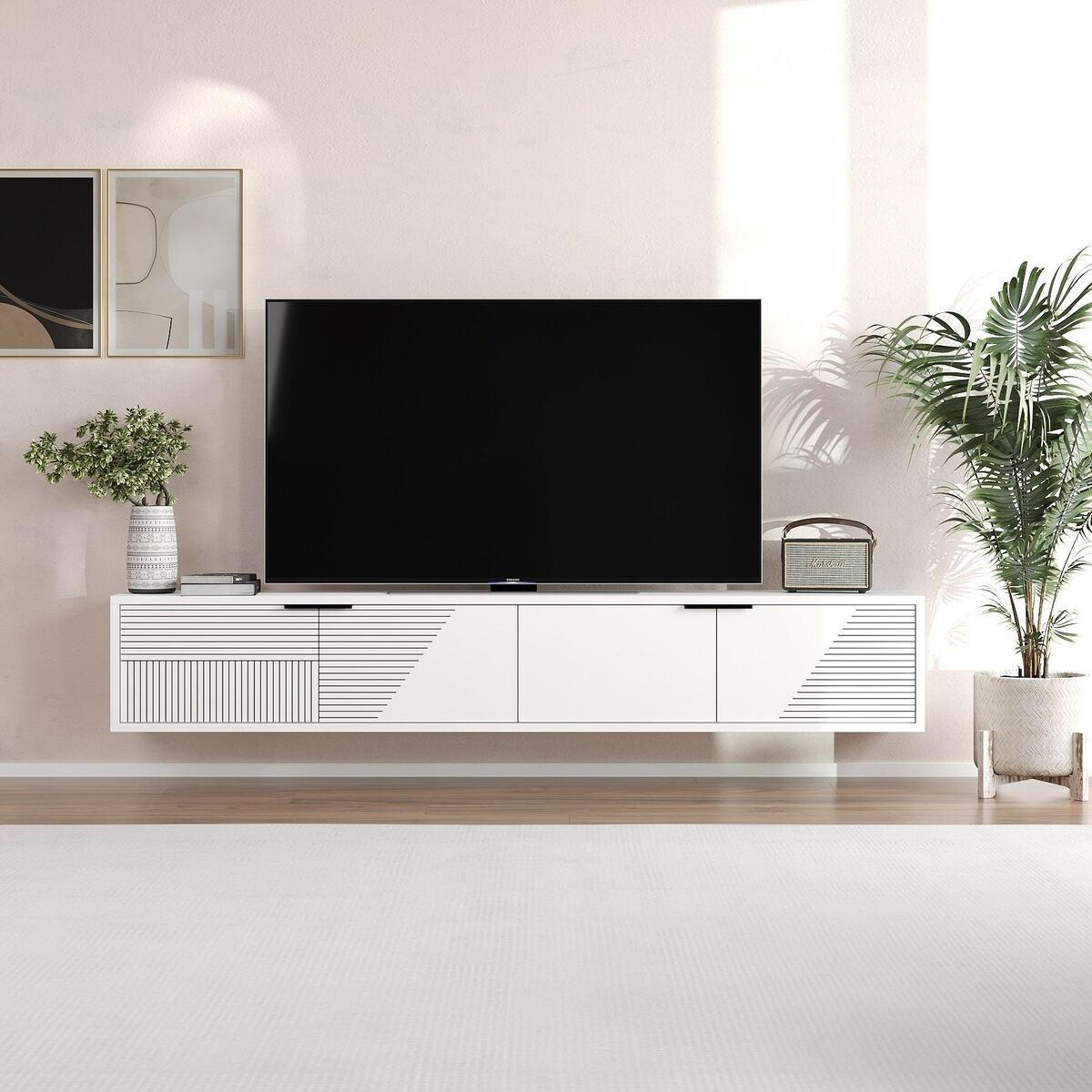 TV-MÖBEL mit 2 klappbaren, gestreiften Türen 30/180/30 cm - Weiß, Holzwerkstoff (30/30/36cm) - Calicosy