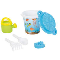 SANDEIMER-SET 6113 bunt Gießkanne, Schaufel, Rechen, Förmchen, Sieb, Kunststoff, Sandeimer - Multicolor, Kunststoff (21/28/31cm) - Pilsan
