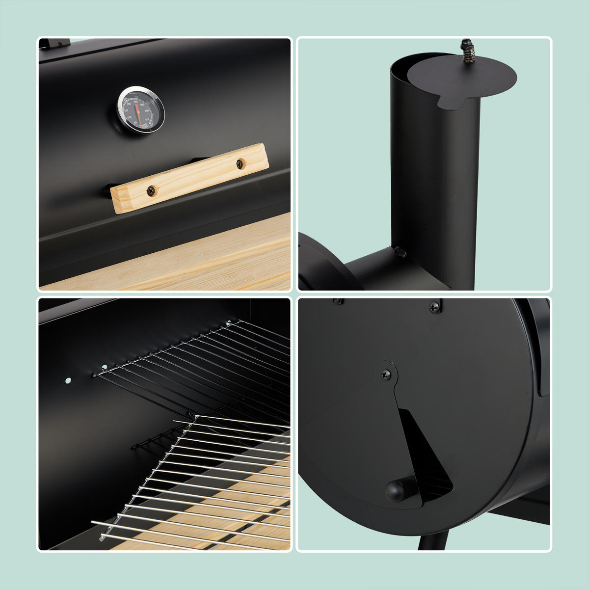 SMOKER-GRILL - Schwarz, Holz/Kunststoff (114/106/67cm) - Relaxdays