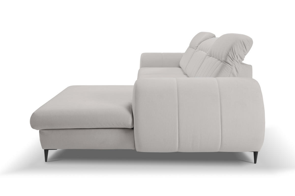 ECKSOFA PURO R-S Hellgrau Plüsch-Stoff mit Schlaffunktion - Hellgrau, Holz (275/166cm) - MASSENO