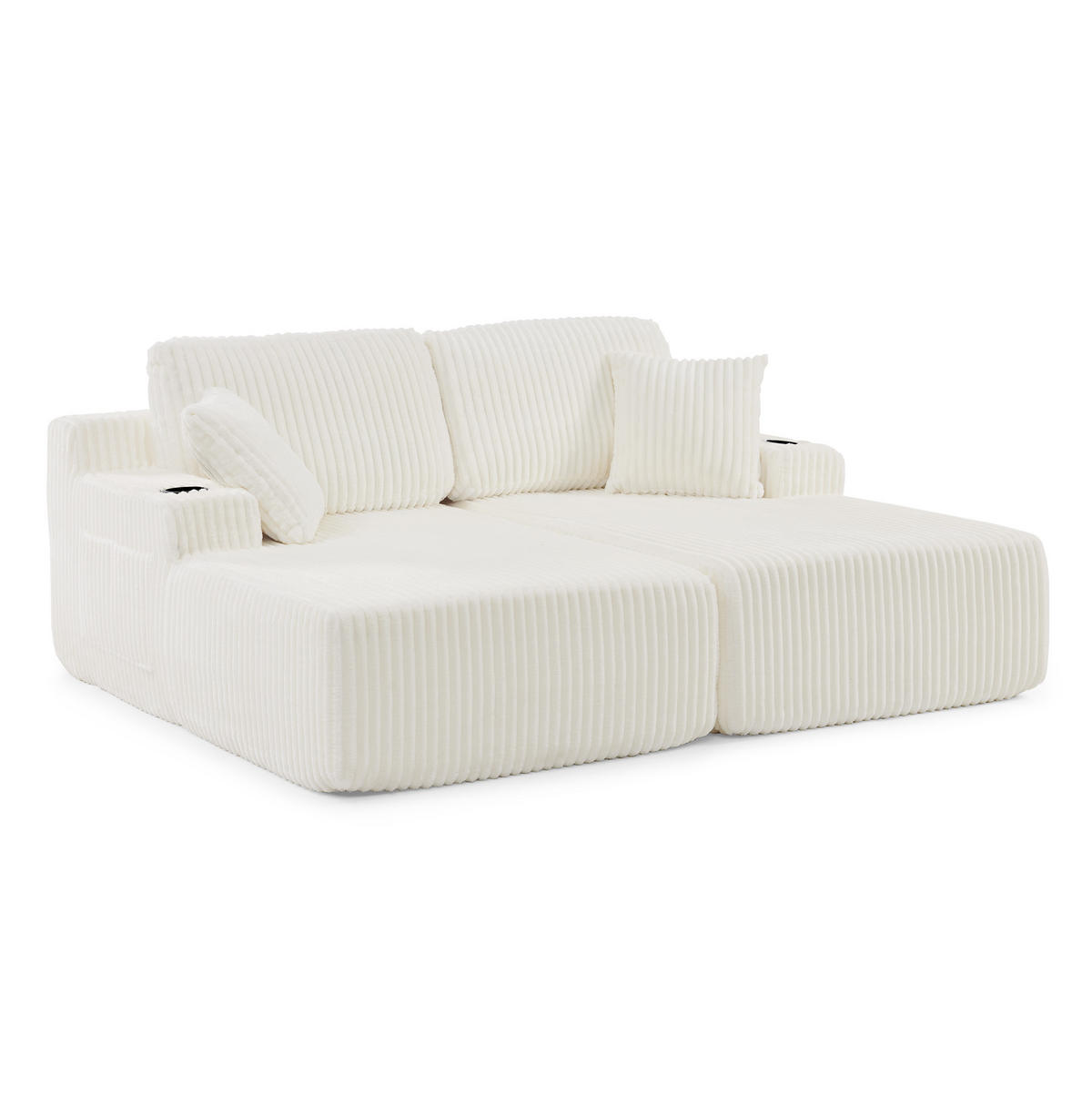 SCHLAFSOFA 2-Sitzer mit Getränkehalter und Seitentasche Beige - Beige, Textil (154/78/186cm) - Meubliv