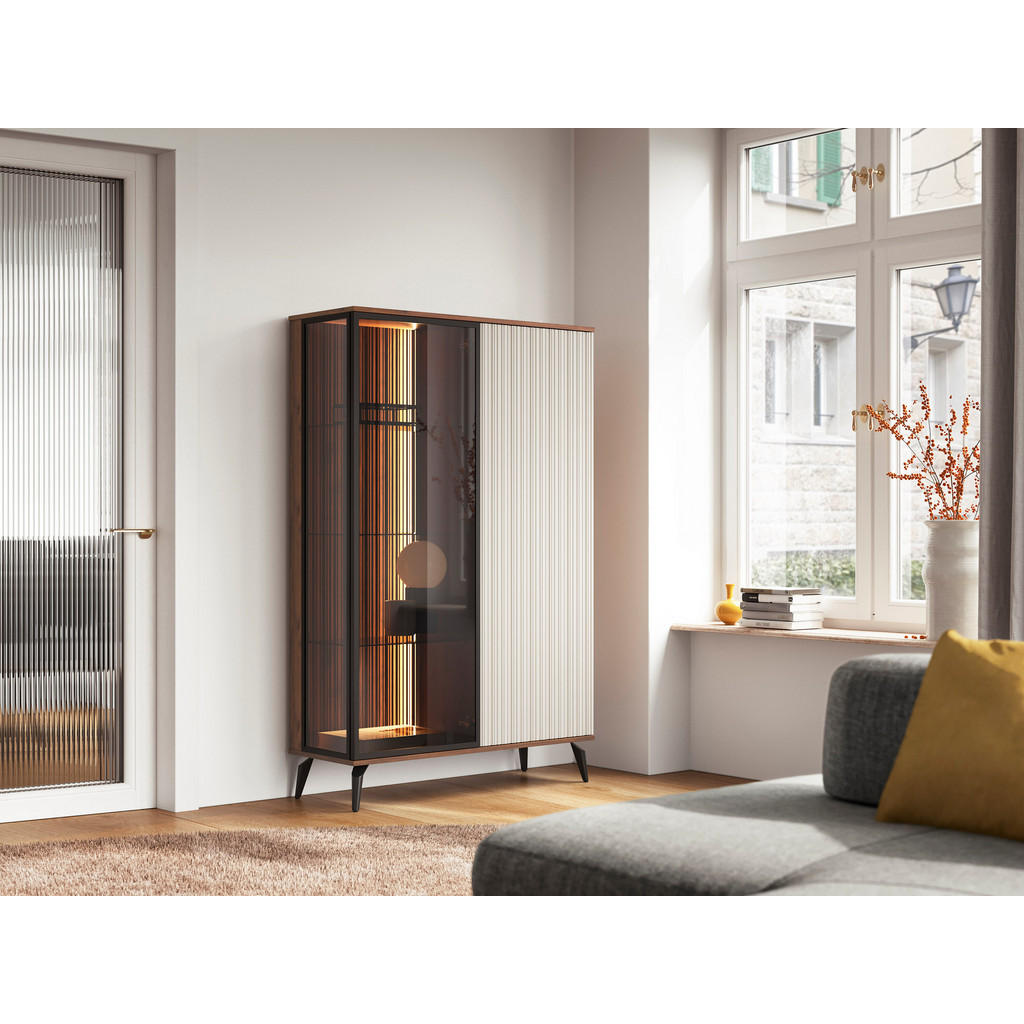 Thumbnail - Bettso Vitrine, Beige, Braun, Holzwerkstoff, 103x162x39 cm, Wohnzimmer, Wohnwände, Vitrinenschränke