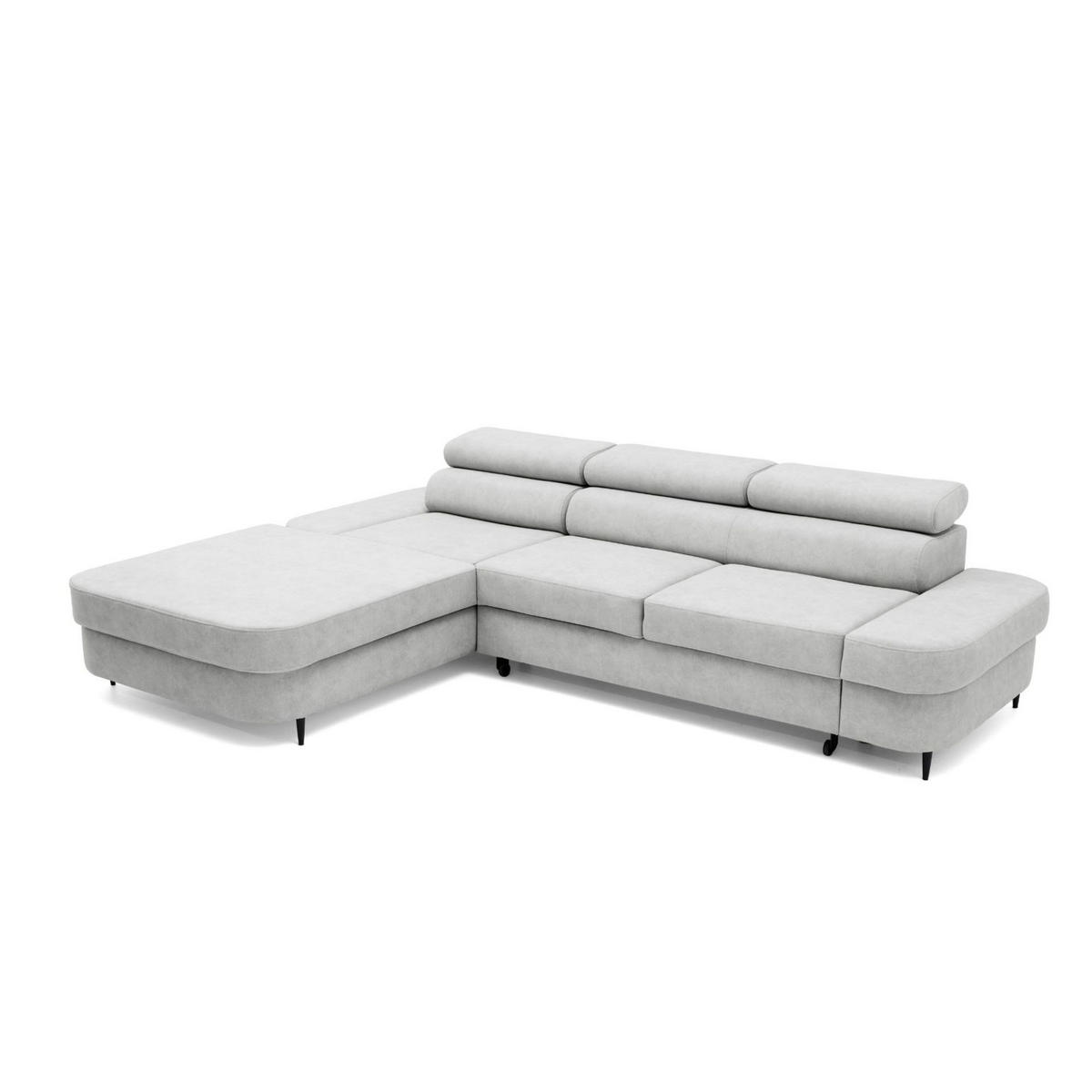 ECKSOFA JAZZ L Links mit Schlaffunktion 127x216 Velours Hellgrau - Hellgrau/Schwarz, Holz/Textil (285/237cm) - Muffo