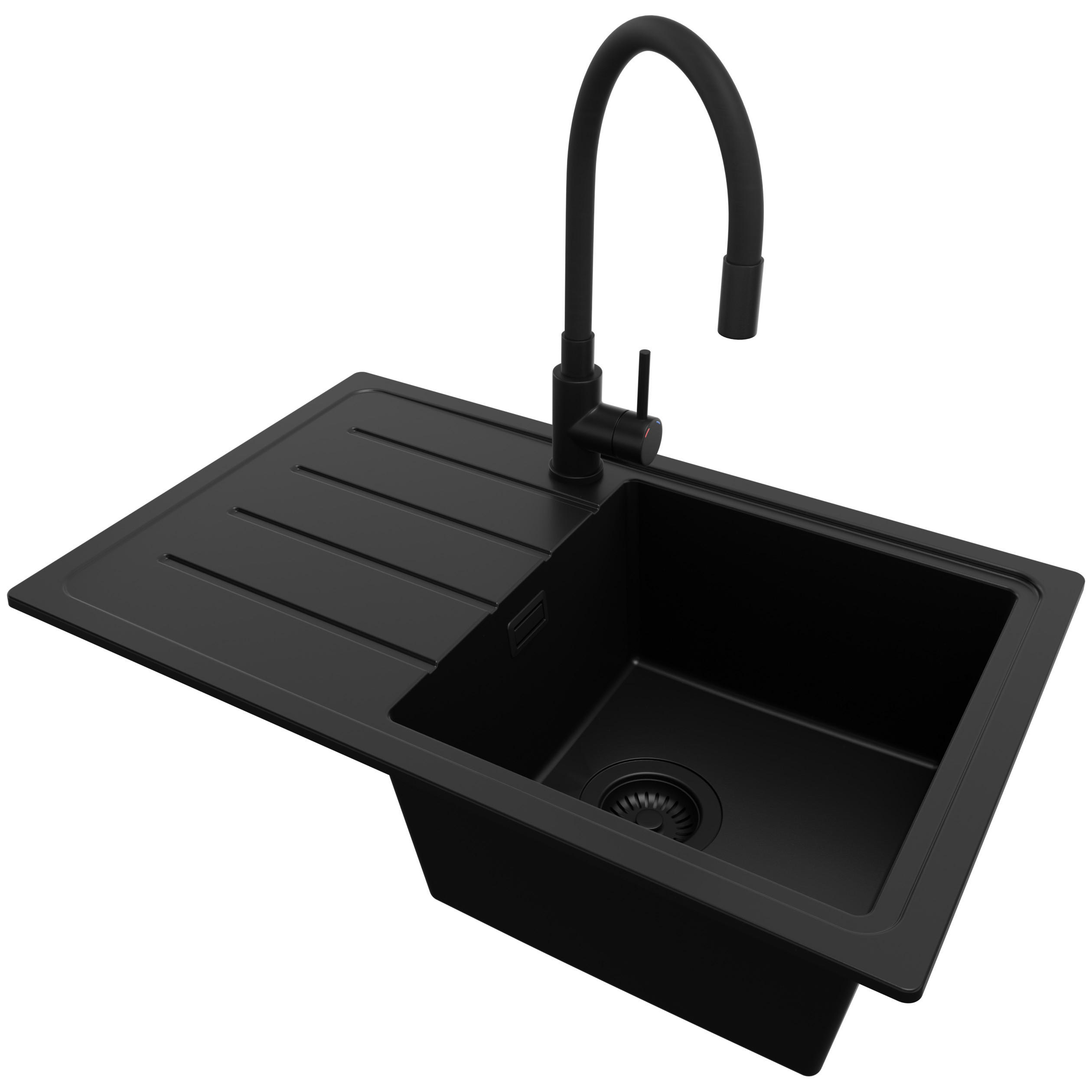 Primagran Granitspüle Schwarz, Schwarz, Schwarz 70x20x44 cm