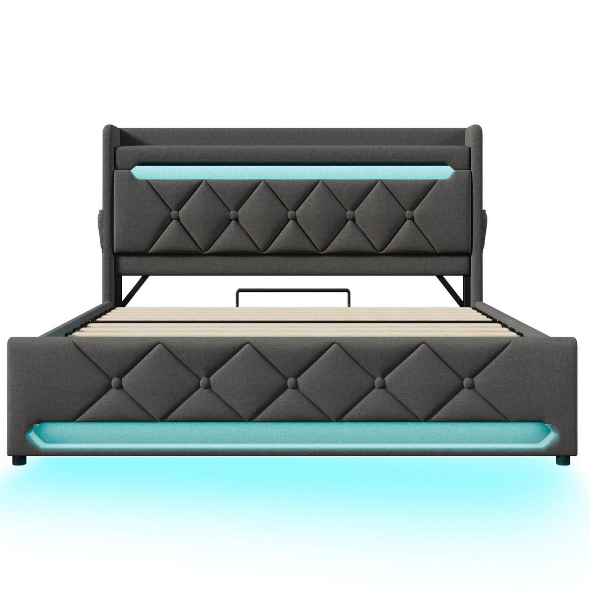 ČALOUNĚNÁ postel 140/200 cm šedá z lnu s LED osvětlením a úložným prostorem - šedá, textil (140/200cm) - OKWISH