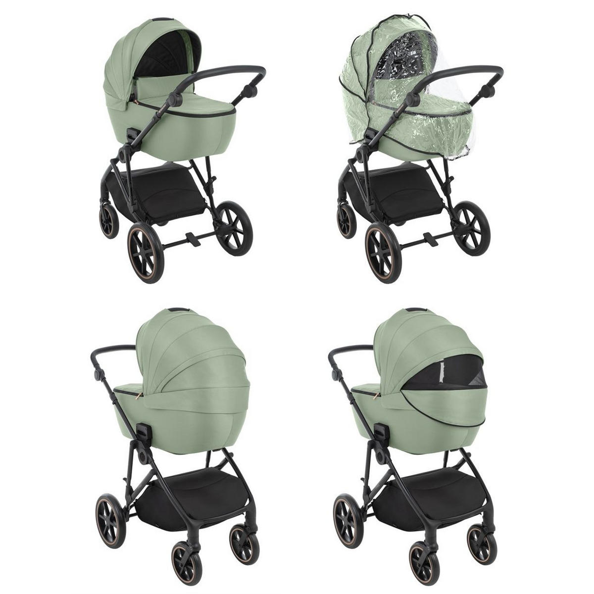 KINDERWAGEN Thea 2 in 1 grün EVA-Räder verstellbarer Schiebegriff Babywanne - Grün, Metall (78/57/102cm) - Kikka boo
