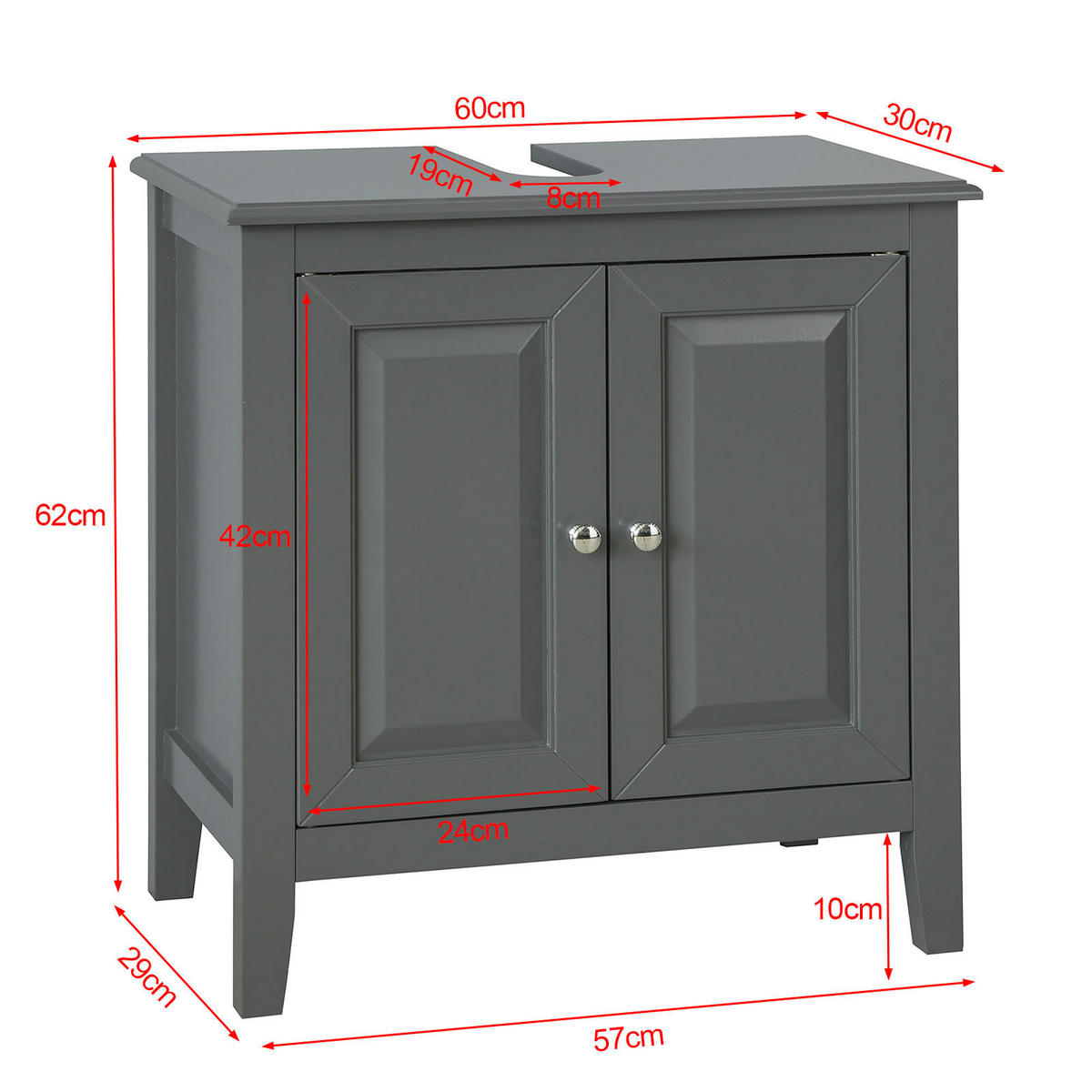 WASCHBECKENUNTERSCHRANK Grau - Grau, Holzwerkstoff (60/62/30cm) - SoBuy