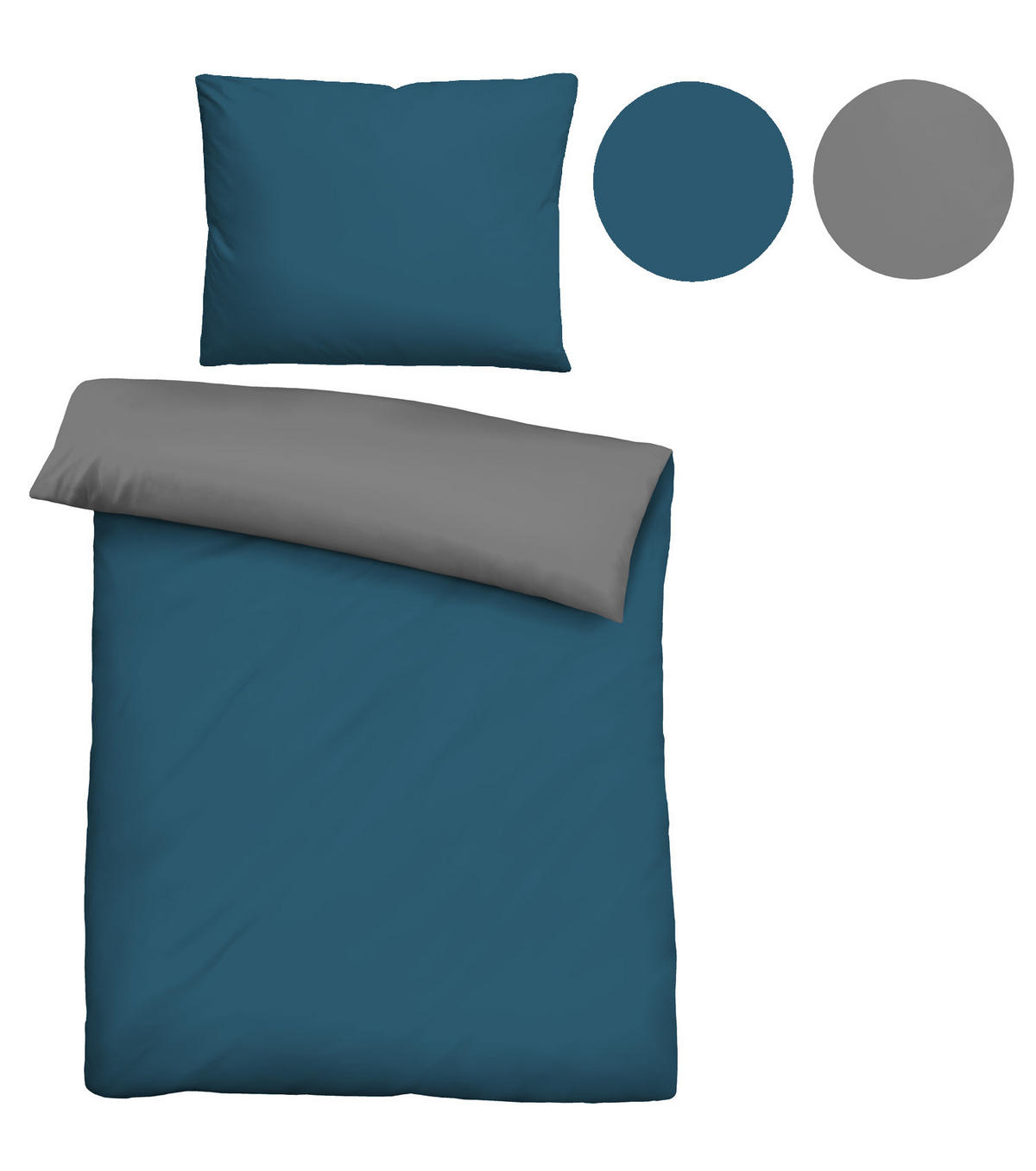 BETTWÄSCHE-GARNITUR Linon UNI cobalt-blau, 140x200 cm + 70x90 cm - Blau, Textil (140/200cm) - biberna