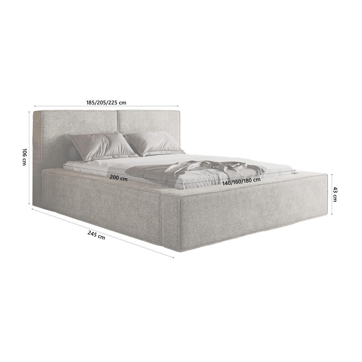 POLSTERBETT LESTI 140x200 cm, Grau - Grau, Textil (200/140cm) - Fedve