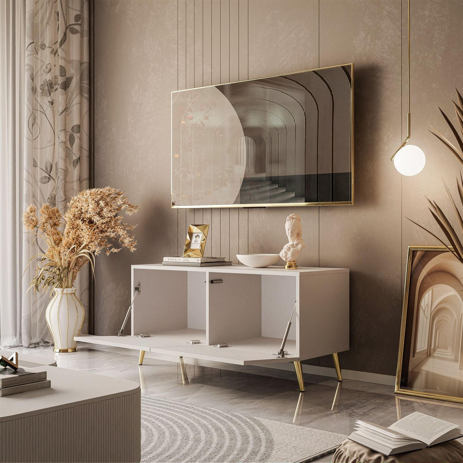 Thumbnail - Lookway Tv-Lowboard, Kaschmir, Holzwerkstoff, Uni, Rechteckig, 100x49x40 cm, Wohnzimmer, Wohnwände, Lowboards, Lowboards...