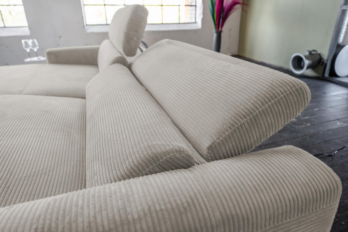 ECKSOFA LAISKA Steingrau Cord - Schwarz/Grau, Textil/Metall (282/177cm) - KAWOLA
