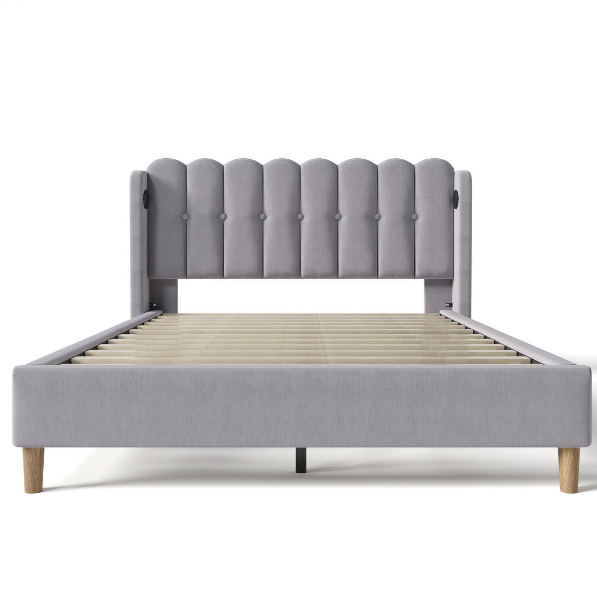 POLSTERBETT 140/200 cm mit USB-C Ladefunktion und gepolstertem Kopfteil in Grau - Grau, Textil (140/200cm) - BEAOK