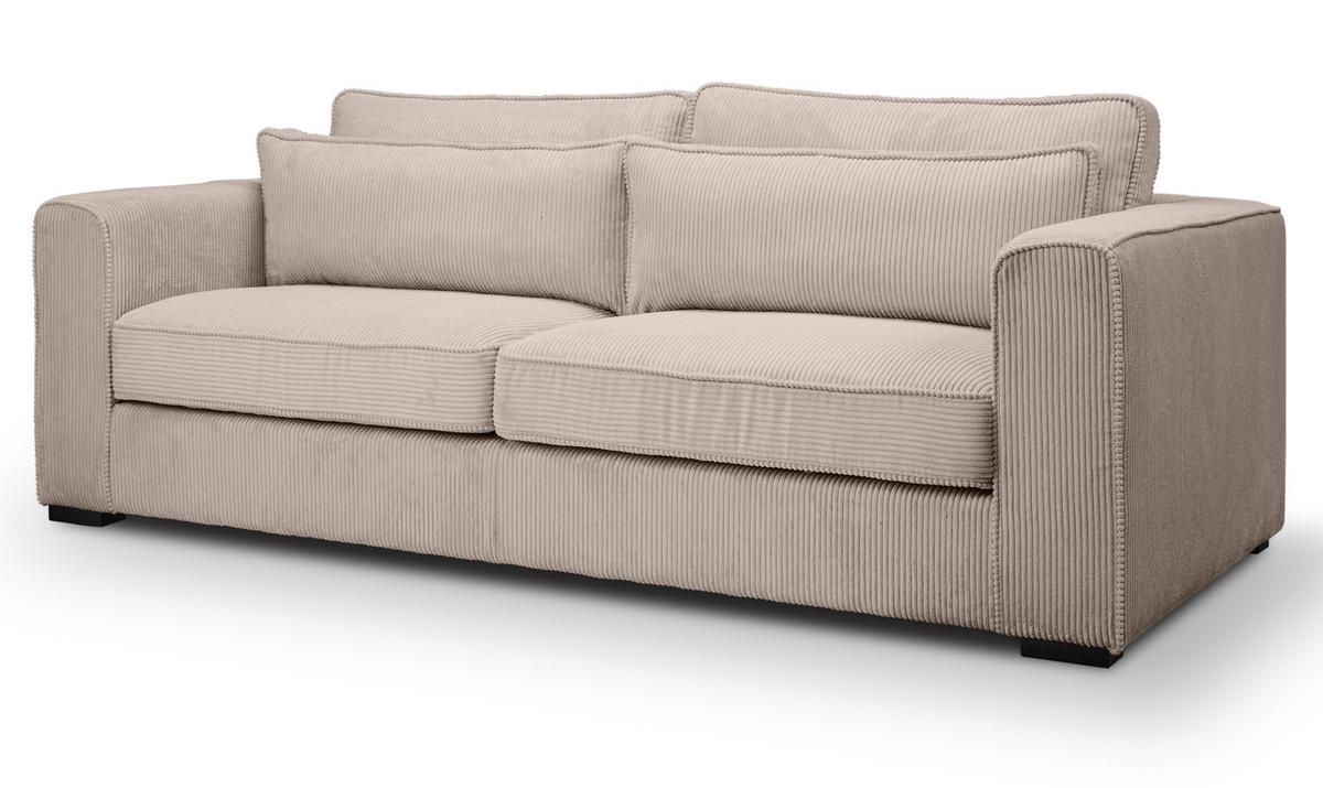 SOFA beige-braun Cord 3-Sitzer 241 cm, Couch mit Wellenfederung - Schwarz/Braun, Holzwerkstoff/Kunststoff (241/92/112cm) - Inn.Furn