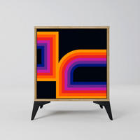 SIDEBOARD BLINDED BY THE LIGHTS, Eichefarben, 57,5x42x70,5 cm, Schwarze Metall-Sternfüße - Eichefarben/Multicolor, Holzwerkstoff/Metall (57.5/70.5/42cm) - SpaceRebels