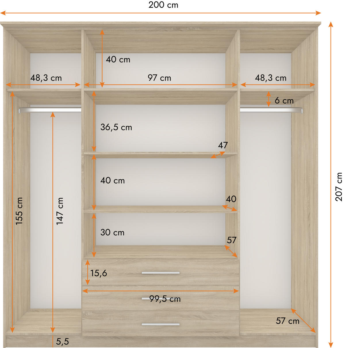 DREHTÜRENSCHRANK - RUTH 4D SONOMA - Sonoma Eiche, Holzwerkstoff/Metall (200/210/64cm) - Möblo