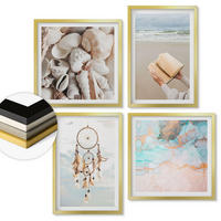 WANDBILDER 4er Set - 50x50 cm & 40x60 cm Goldrahmen - Boho-Buch mit Muscheln - Goldfarben, Kunststoff (50/50cm) - ArtPrintCave