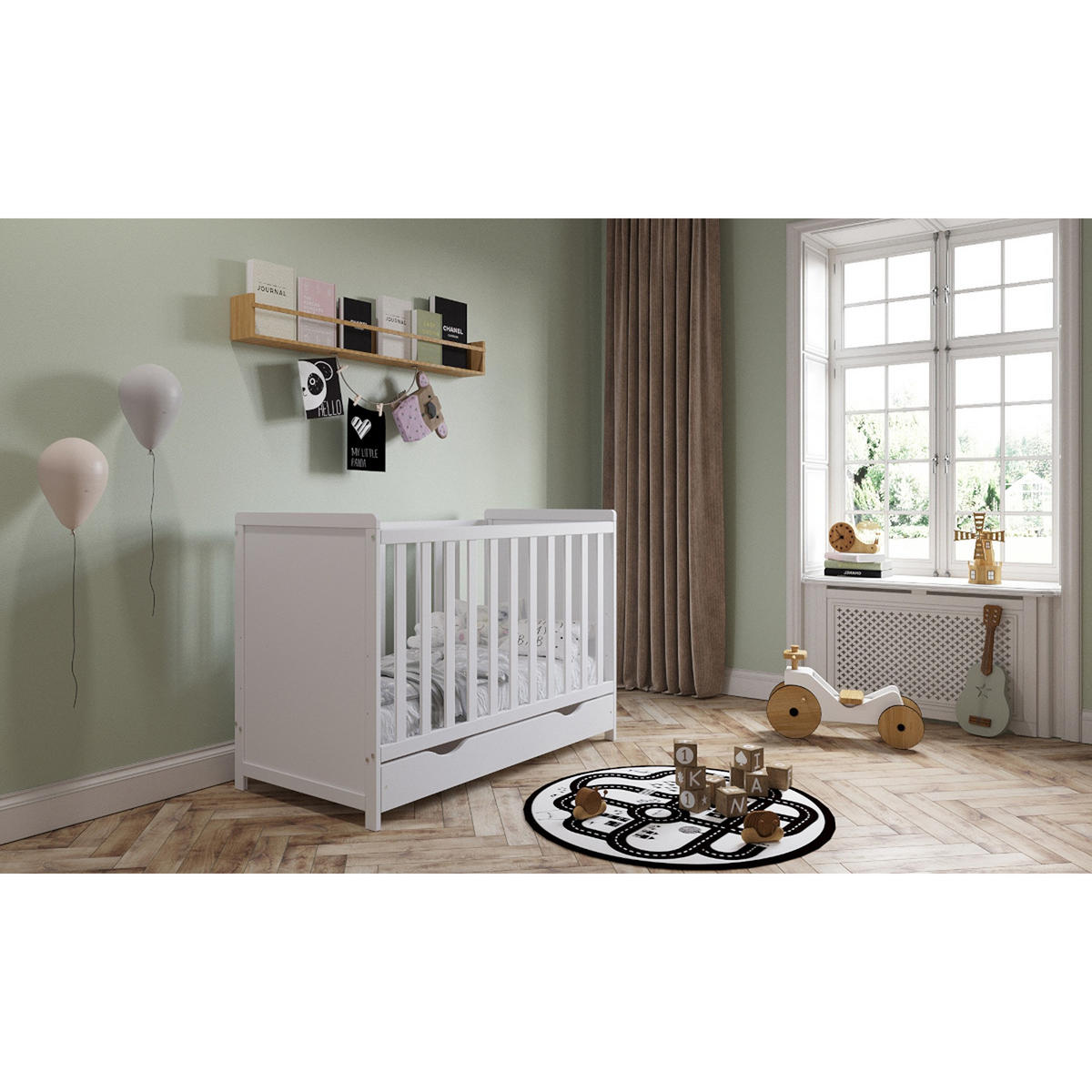 BABYBETT Olivia, Mitwachsendes, mit Schublade Weiß - Weiß, Holz (60/120cm) - Premiers Moments