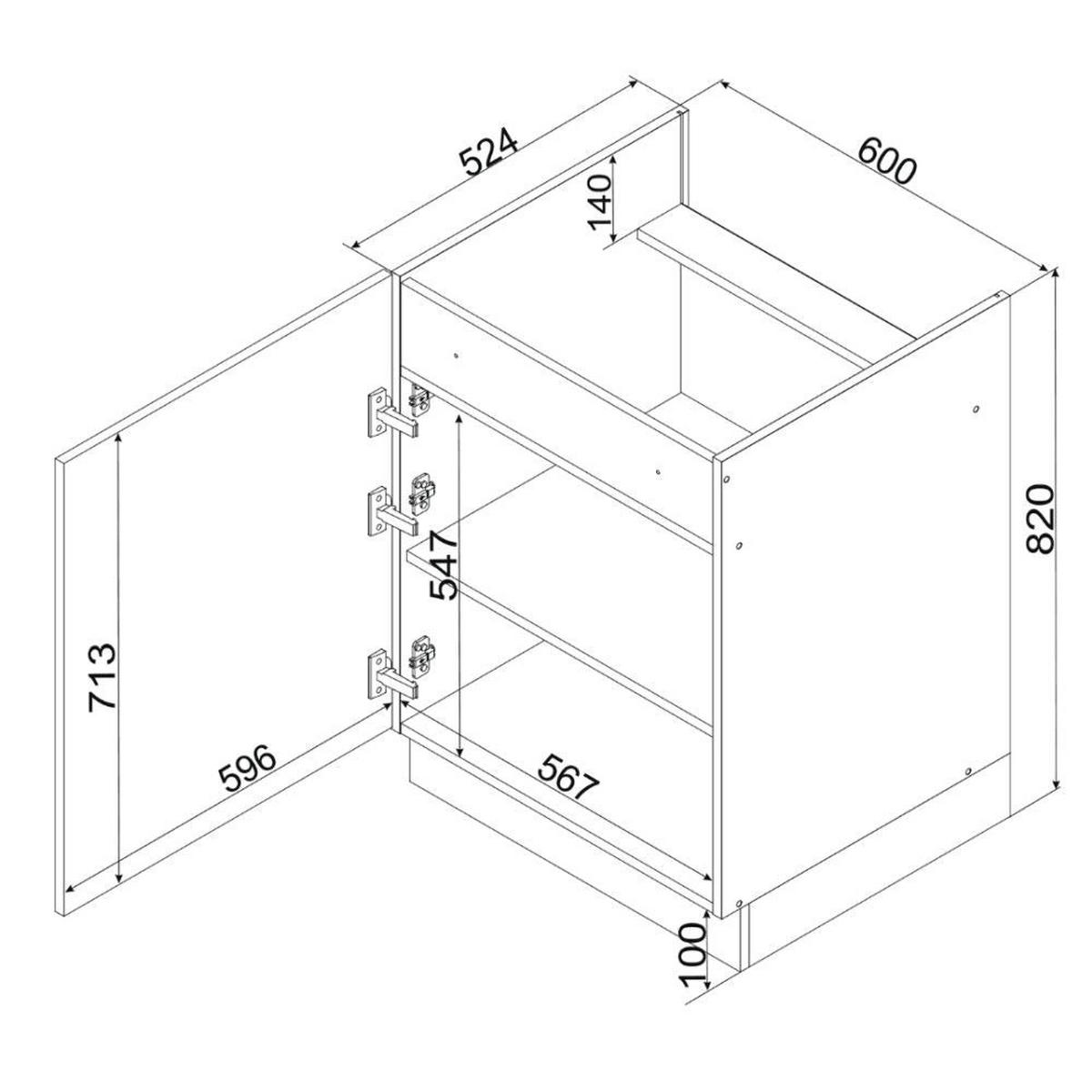 HERDUMBAUSCHRANK D60 PC ( S1600/9 ) – BONO – Praktisch und organisiert für Ihre Küche – Gold / Eiche - Eichefarben, Holzwerkstoff (60/82/51cm) - ROYAL24_MARKT