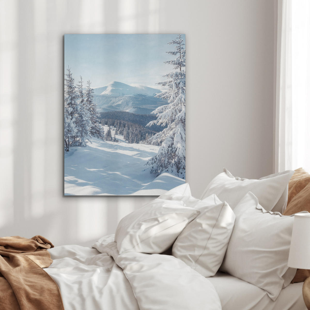 AKUSTIKPANEEL Winterlandschaft - Natur - Berge - Bäume - Schnee 60x80 cm - Hellblau, Textil (60/0.9/80cm) - MuchoWow