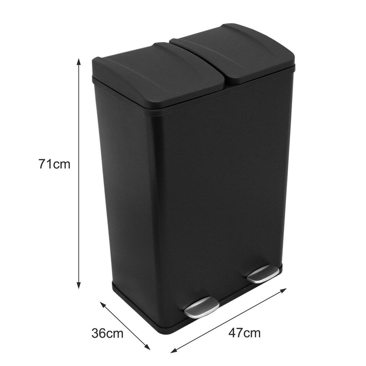 TRETMÜLLEIMER 60l Doppel Abfalleimer - Schwarz - Schwarz, Metall (47/1/36cm) - Monstershop