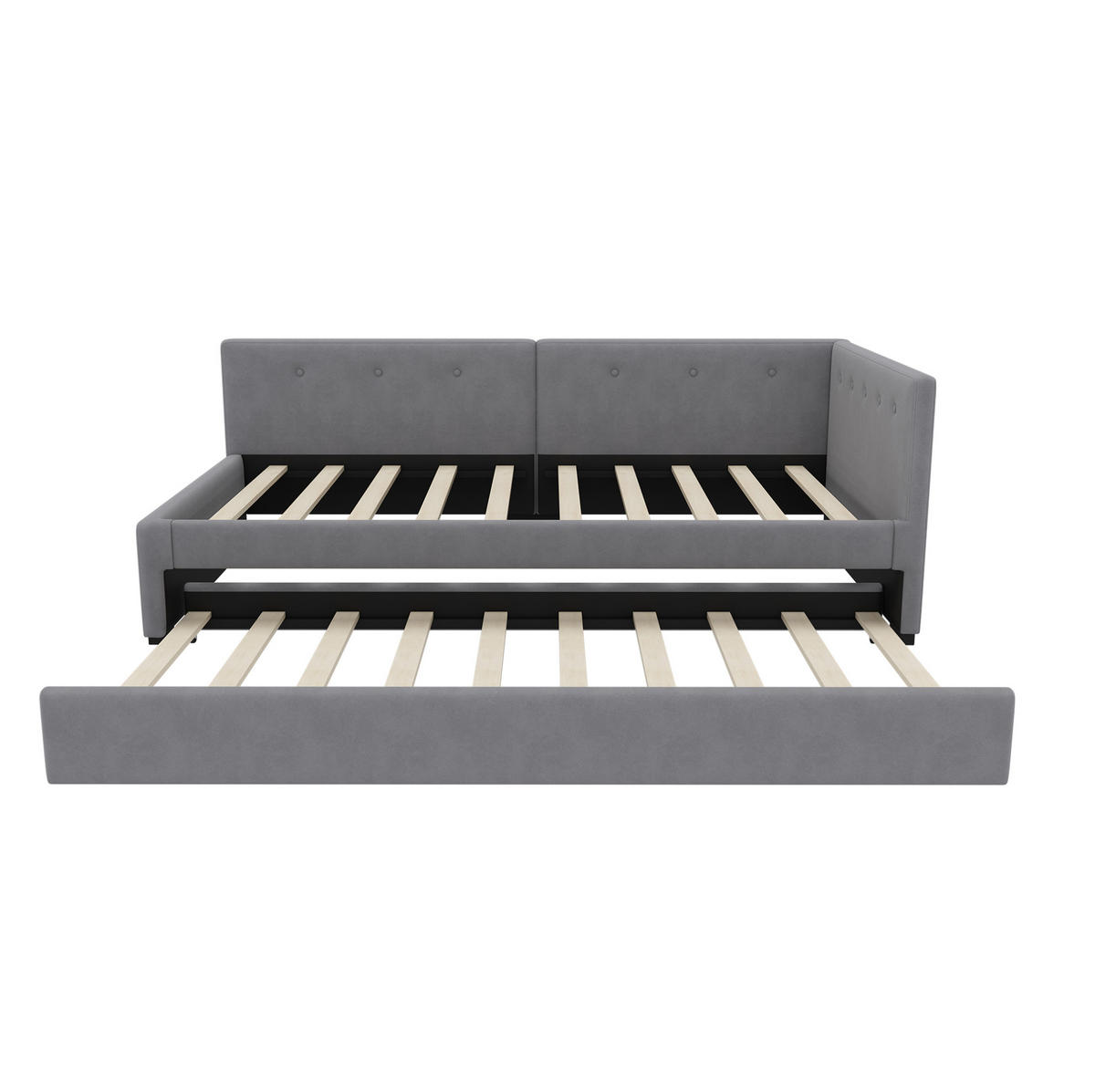 RAHMENBETT 90/200 cm in Grau aus Samt mit Rollbett - Grau, Textil (90/200cm) - Flora Grace