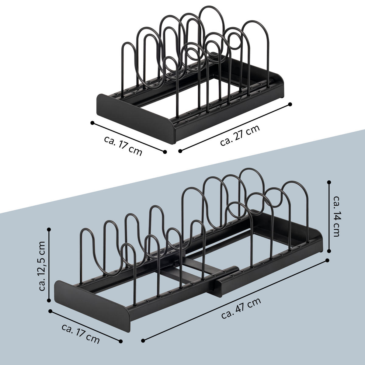 TOPFDECKELHALTER, schwarz - Schwarz, Metall (17/14/47cm) - eluno