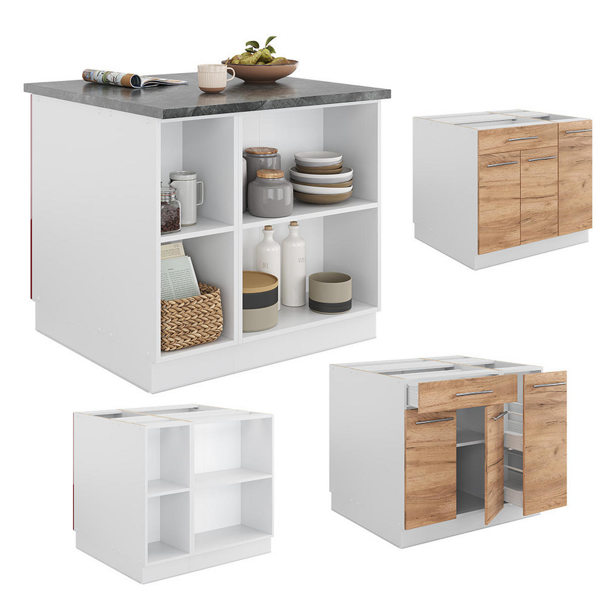 KÜCHENINSEL Fame-Line Goldkraft Eiche/Weiß 90 cm mit Schublade ohne AP - Honigeiche/Eiche Wotan, Holzwerkstoff (90/82/60cm) - Vicco