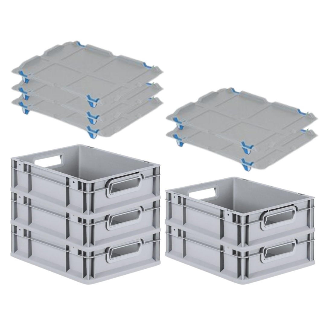 EUROBOX 5x Nextgen Economy Mit Auflagedeckel Grau/Blau Griffe Offen 11 Liter - Blau, Kunststoff (30/12/40cm) - PROREGAL