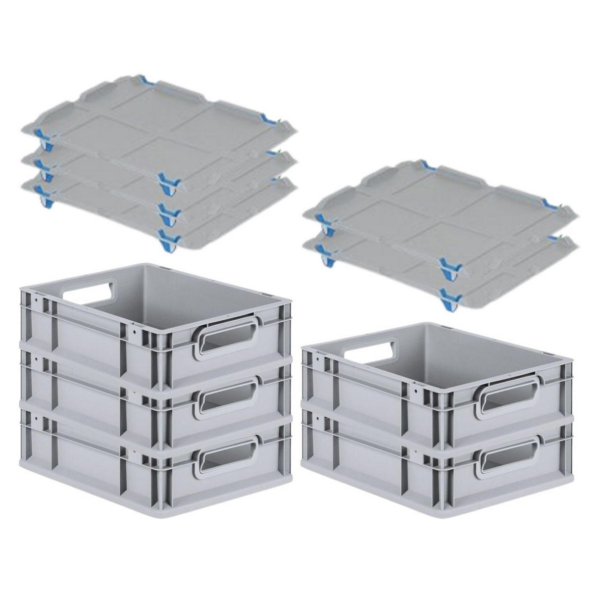 EUROBOX 5x Nextgen Economy Mit Auflagedeckel Grau/Blau Griffe Offen 11 Liter - Blau, Kunststoff (30/12/40cm) - PROREGAL