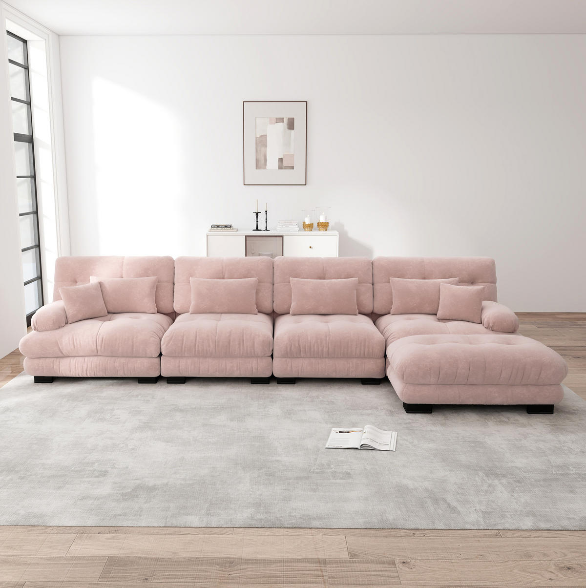 SOFA modular L-Form/U-Form Chenille Pink 5-tlg. - Pink, Kunststoff (145/406.1cm) - Meubliv