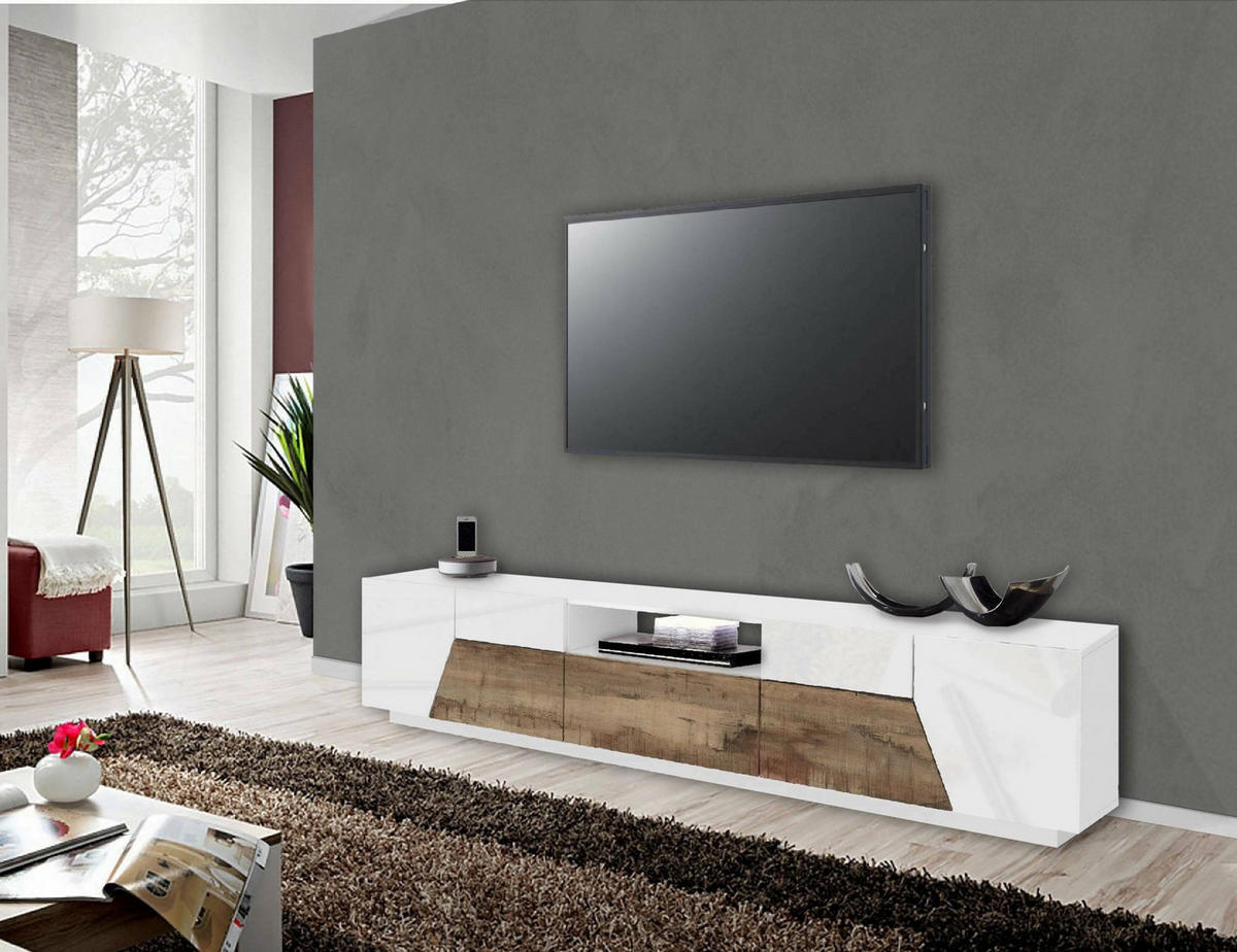 FERNSEHSCHRANK Glänzendes Weiß, Ahorn 43/220/46 cm - Ahornfarben/Weiß, Holzwerkstoff (220/46/43cm) - DMORA