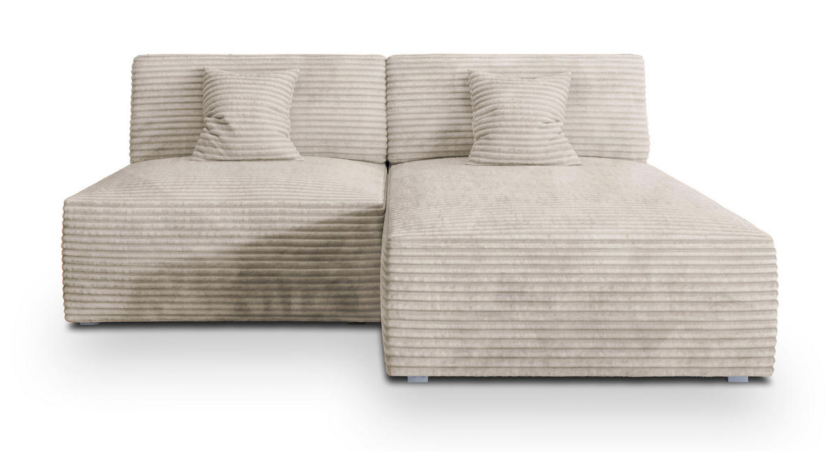 ECKSOFA FIORO Creme Kordstoff mit Schlaffunktion - Creme, Holz (204/148cm) - MASSENO