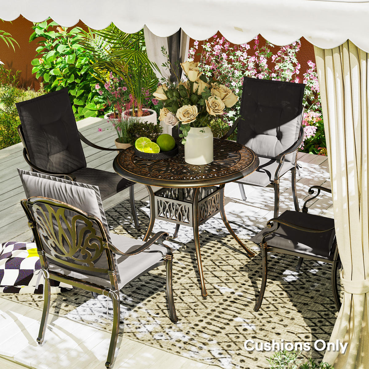 SITZKISSEN 4er Set 108 x 50 x 5 cm - Dunkelgrau, Kunststoff (50/5/108cm) - Outsunny