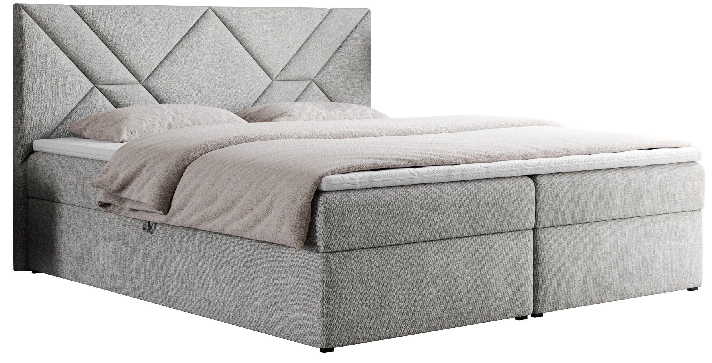 BOXBETT NEOMI 120/200 - Hellgrau Strukture - H3 - Visco - Hellgrau, Holz/Textil (120/200cm)