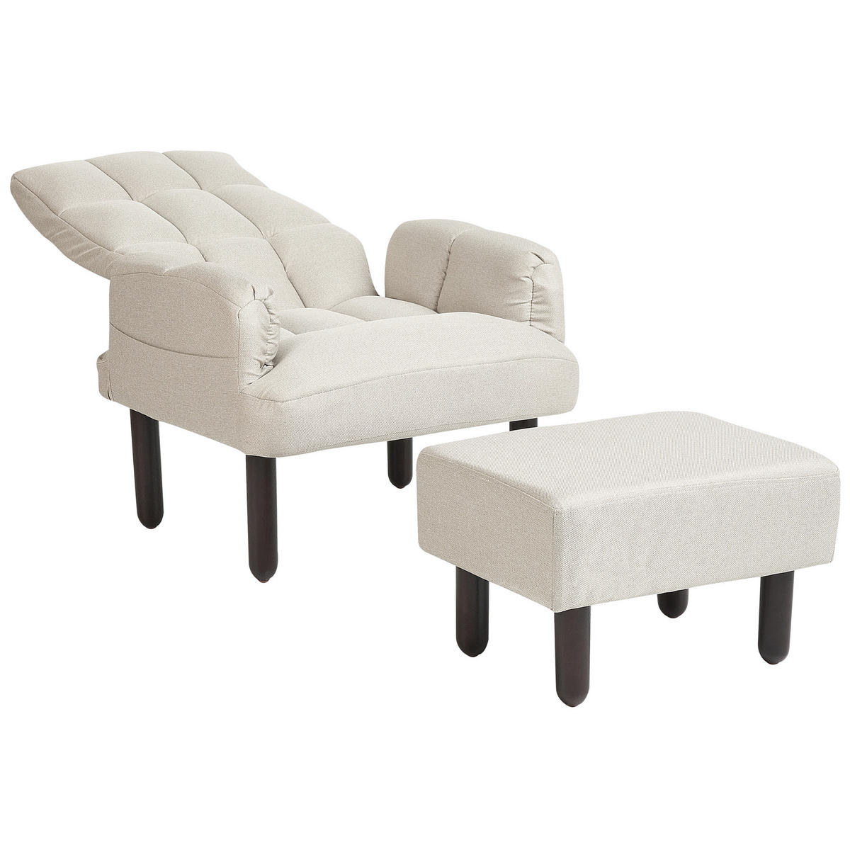 SESSEL Leinen hellbeige manuell verstellbar mit Hocker Oland - Beige/Braun, Textil (65/94/62cm) - Beliani