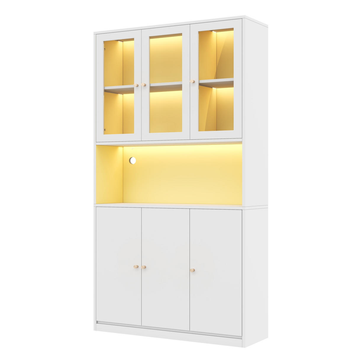 BÜCHERSCHRANK aus MDF 100x35x200 cm Weiß mit Glasvitrine, LED-Beleuchtung und 3 Türen - Weiß, Holzwerkstoff (100/200/35cm) - IVMEU