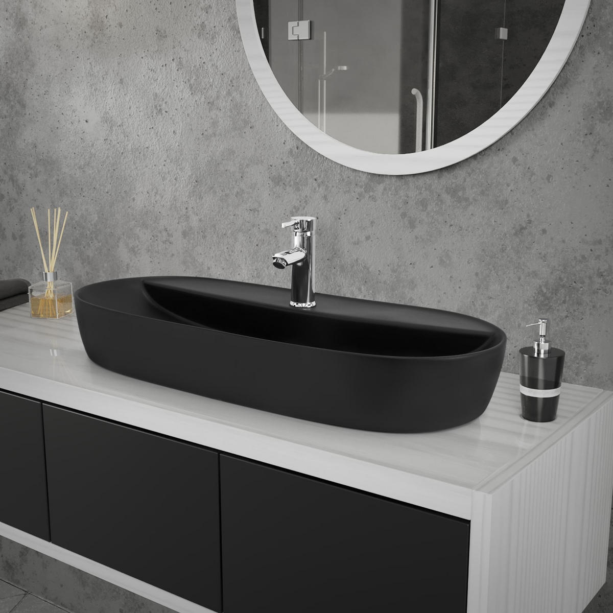 WASCHBECKEN - Schwarz, Keramik (40/120/80cm) - ML-DESIGN