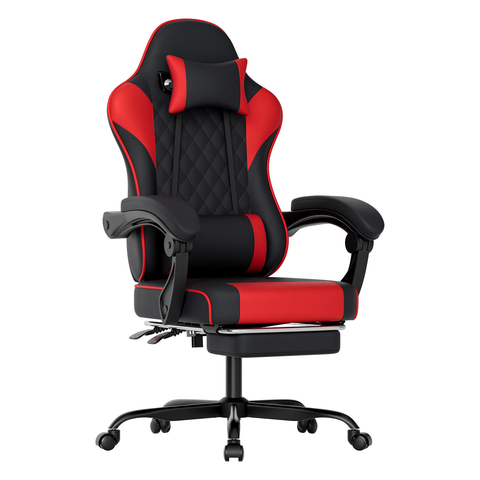 GAMINGSTUHL DE-40998 mit Lordosenstütze und Fußstütze Schwarz/Rot - Rot, Metall (58.5/120.5/63cm) - ComfortXL