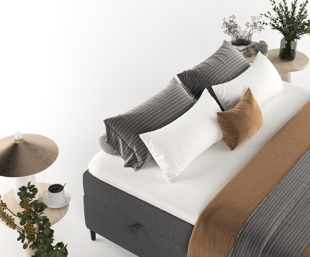 BOXBETT Theo 120/200 cm Anthrazit im Megan Stoff - Anthrazit/Schwarz, Holz/Holzwerkstoff (120/200cm) - AltaBeds